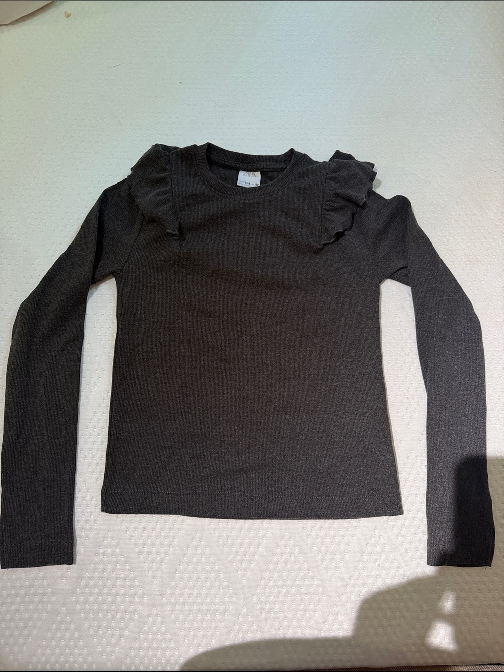 Zara Black Ruffle-Shoulder Long Sleeve Top